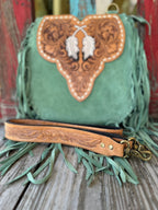 Women's Sage Fringe Crossbody with Tooled Feather Flap