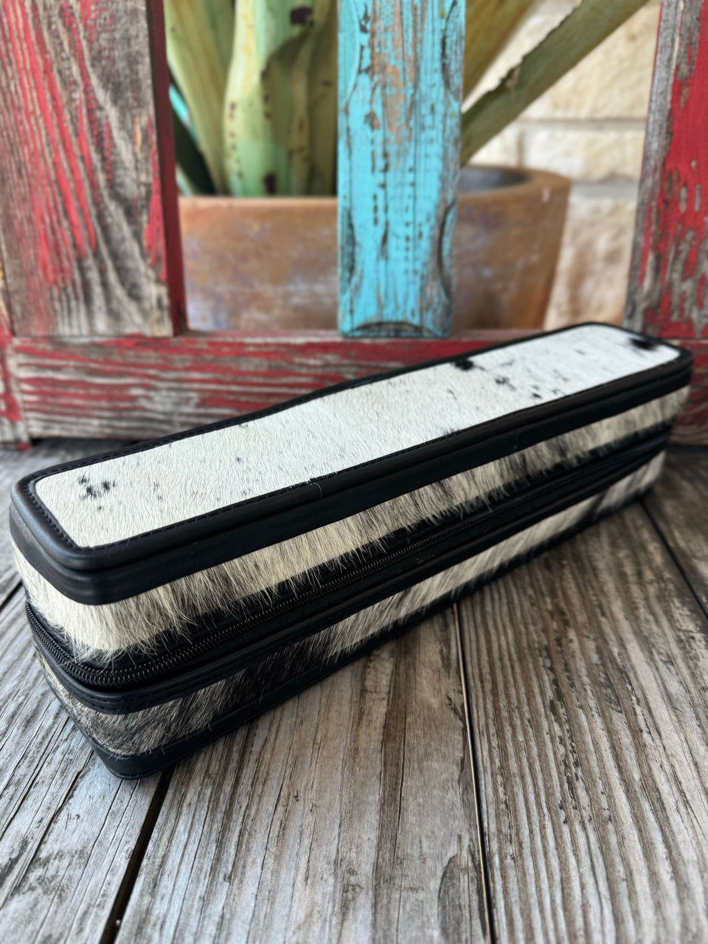 Women's Salt & Pepper Hair-On Hide Jewelry, Makeup & Hot Tool Case