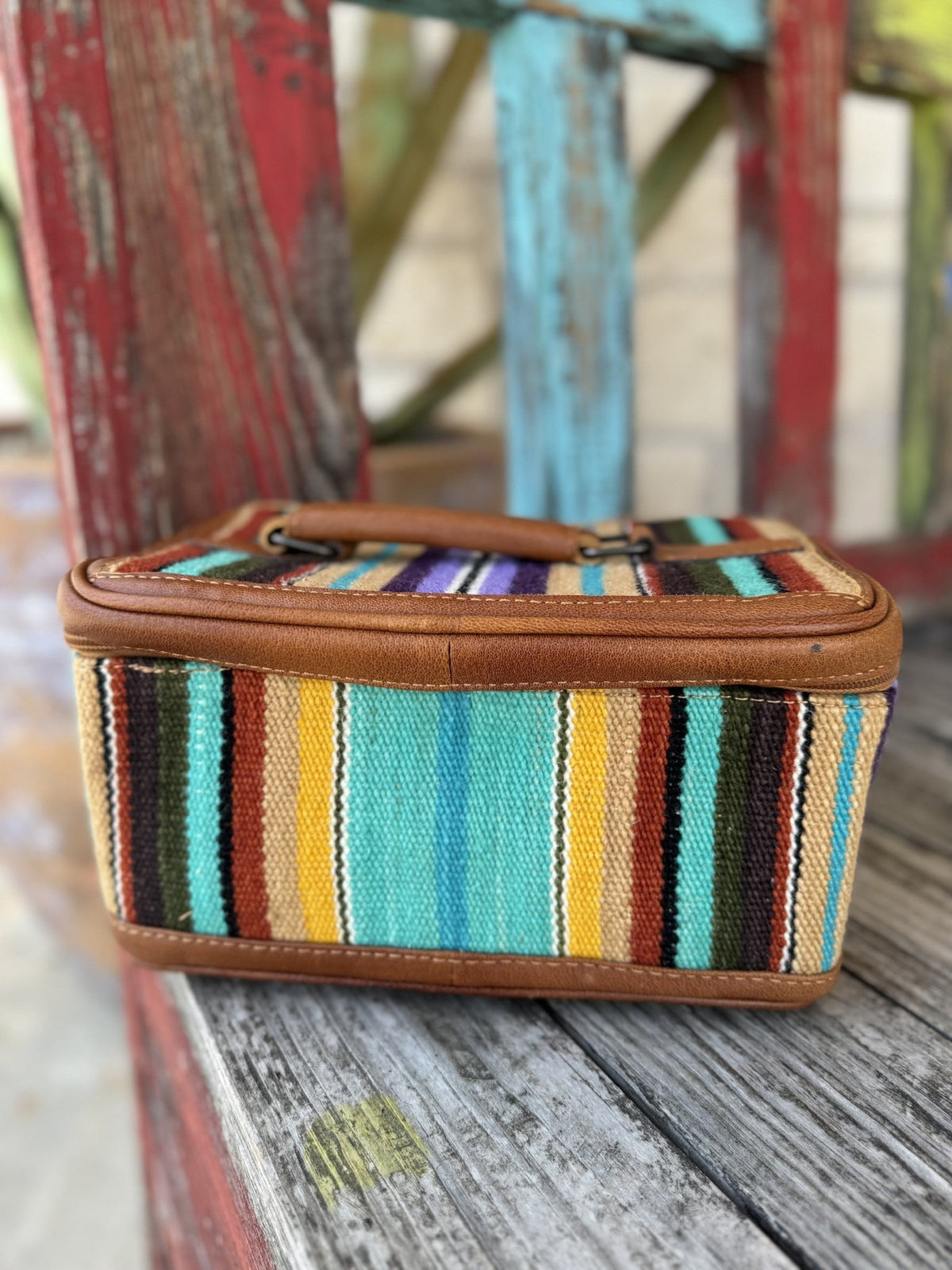 Women's Serape & Cognac Leather Jewelry & Travel Case