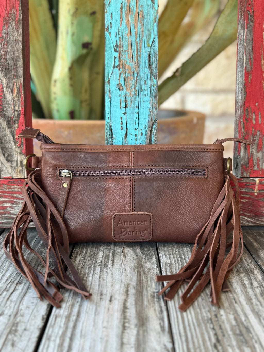 Women's Serape Fringe Tooled Leather Crossbody Purse