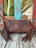 Women's Serape Fringe Tooled Leather Crossbody Purse