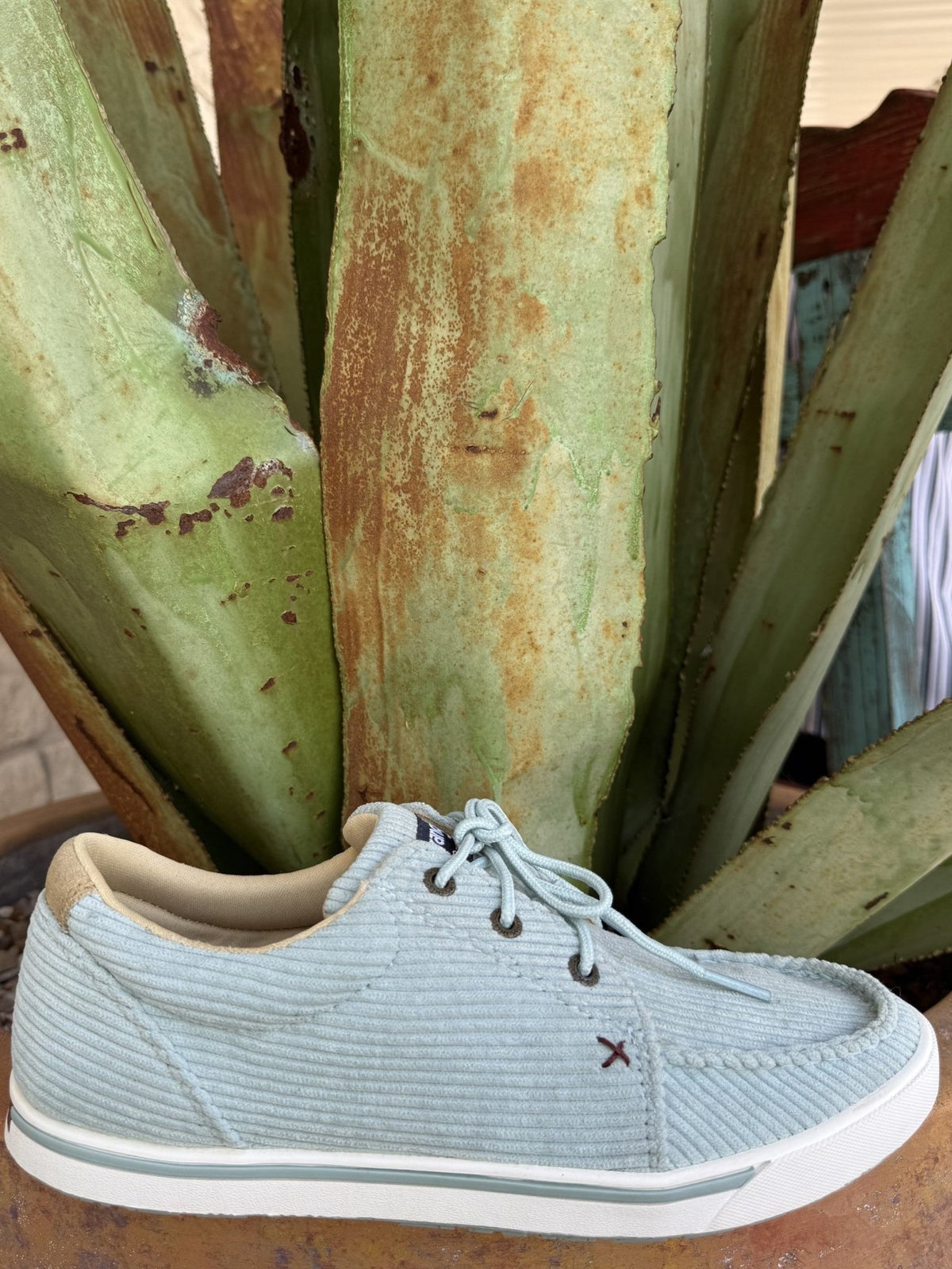 Women's Sky Blue Corduroy Lace-Up Moccasin