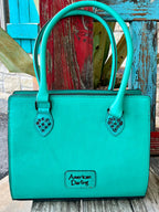 Women's Turquoise & Dark Brown Full-Coverage Floral Tooled Leather Satchel