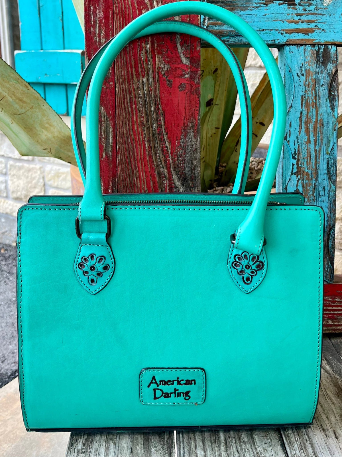 Women's Turquoise & Dark Brown Full-Coverage Floral Tooled Leather Satchel