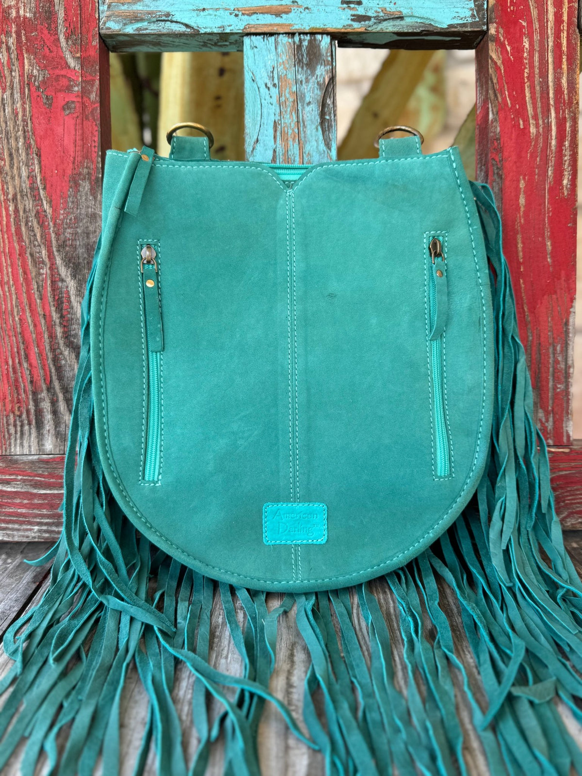 Women's Turquoise Fringe Crossbody with Tooled Feather Flap