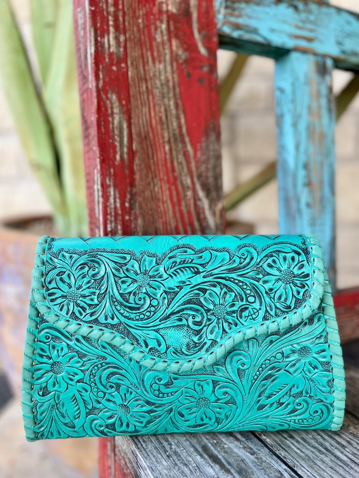 Turquoise Leather American Darling Crossbody Purse / Clutch ADBG1137F - Blair's Western Wear