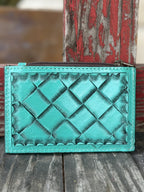 Women's Turquoise Tooled Leather Cardholder Wallet