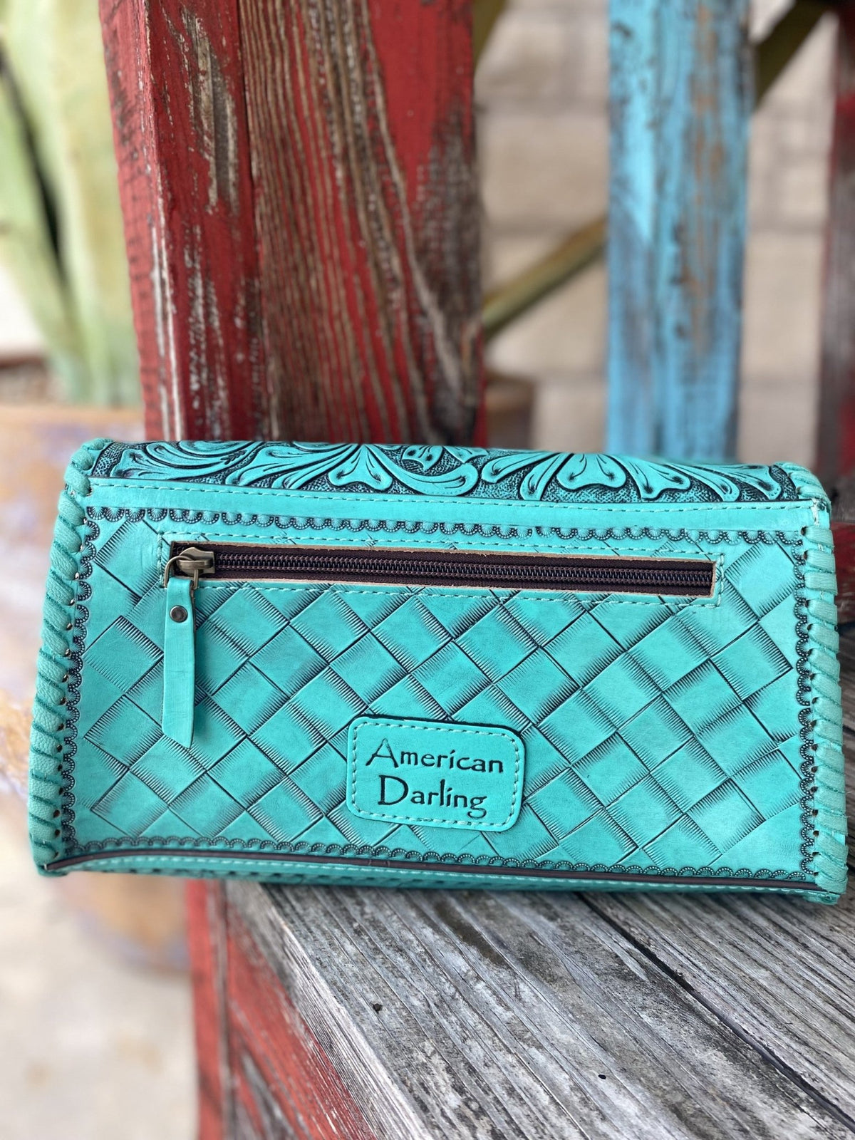 Women's Turquoise Tooled Leather Clutch