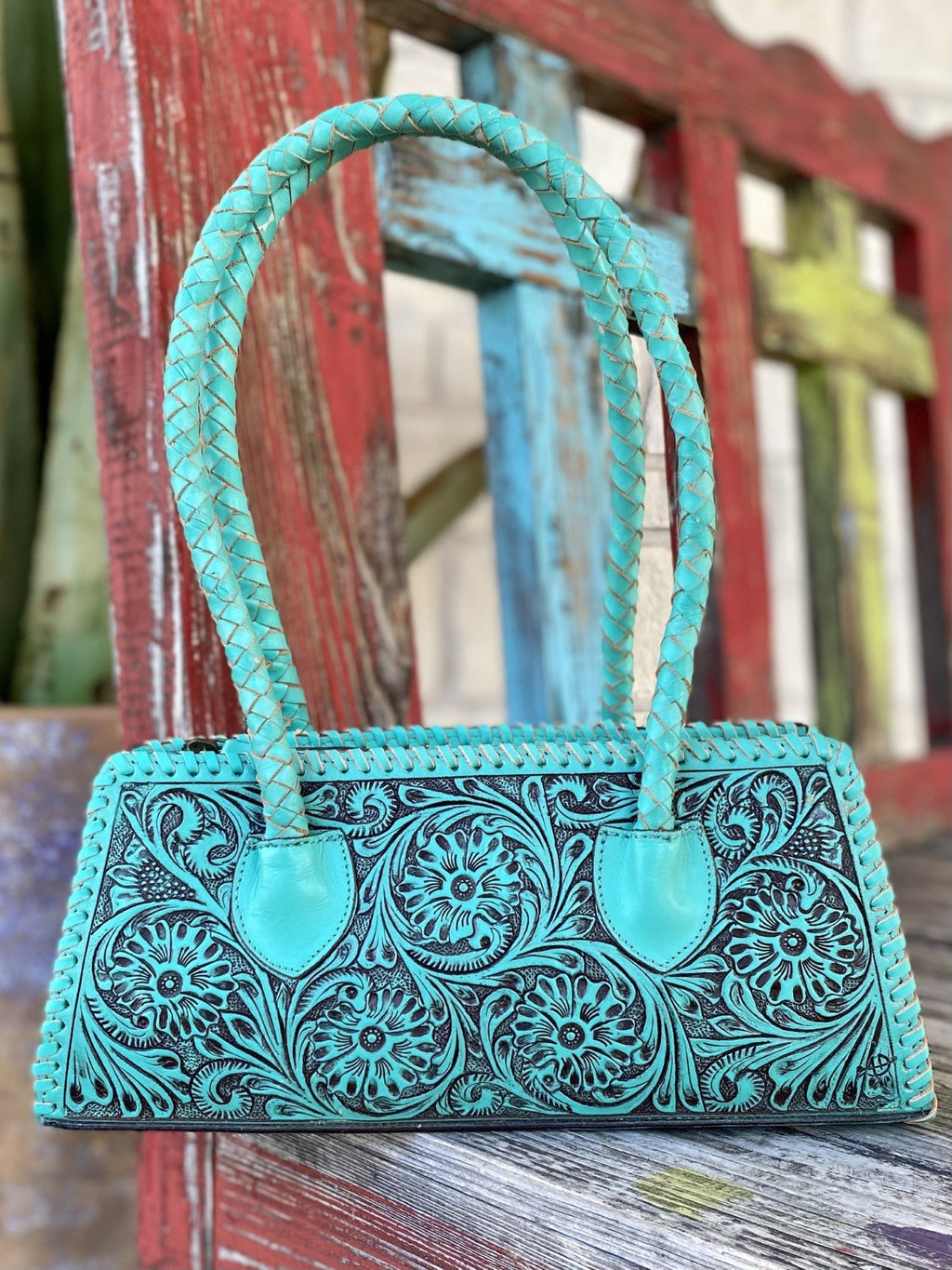 Women's Turquoise Tooled Leather Purse