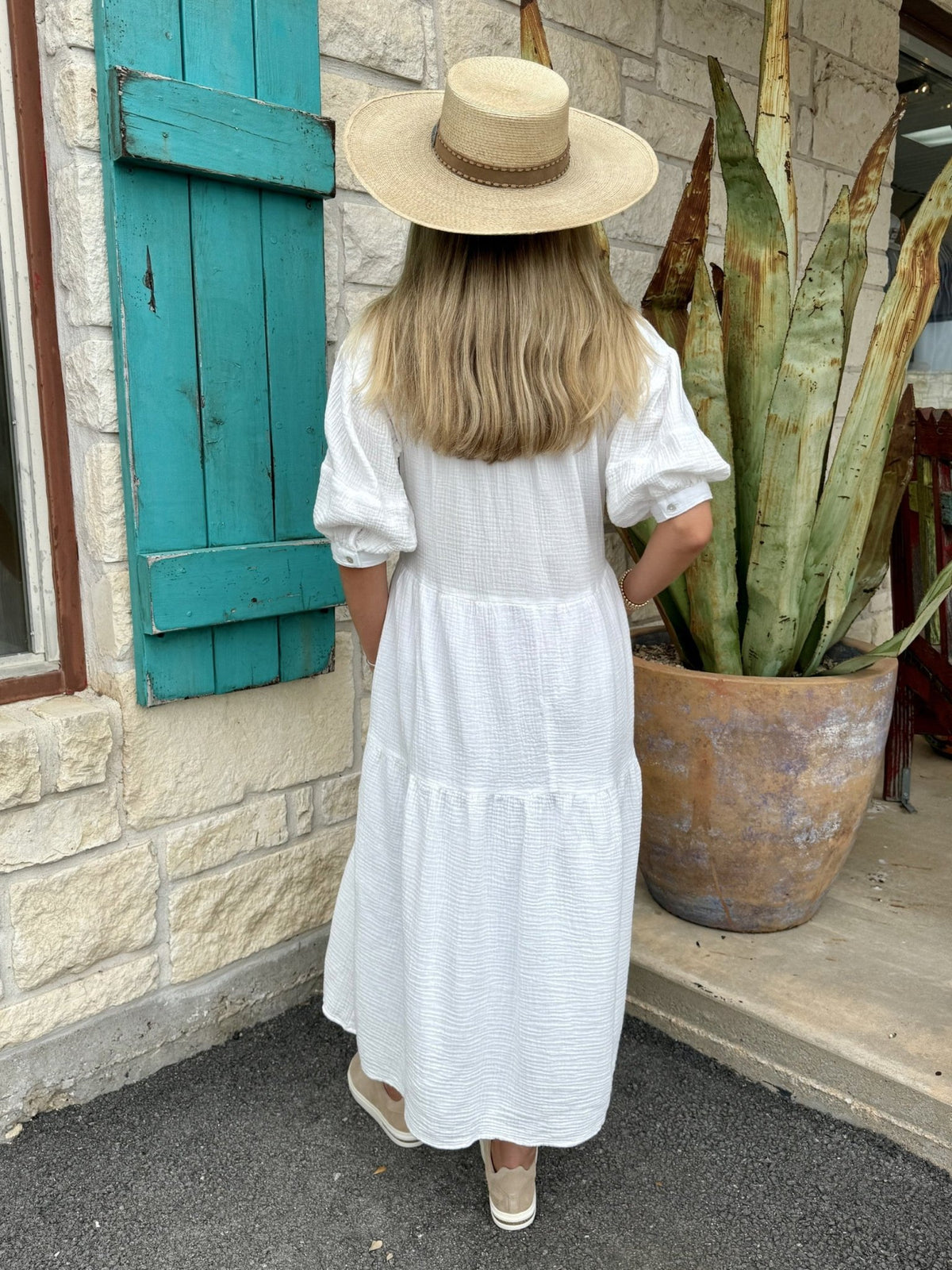 Women's White Cotton Popover Dress