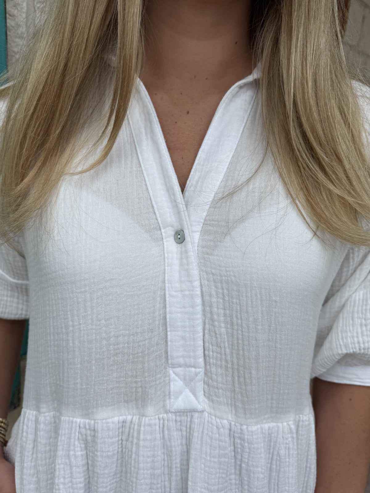 Women's White Cotton Popover Dress