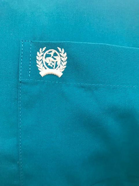 Cinch Men's Turquoise Western Shirt Pocket Close Up