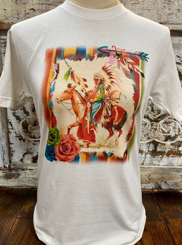 Ladies Western Native American Horse Graphic Tee in White/Multi Colored - TONTO - Blair's Western Wear Marble Falls, TX 