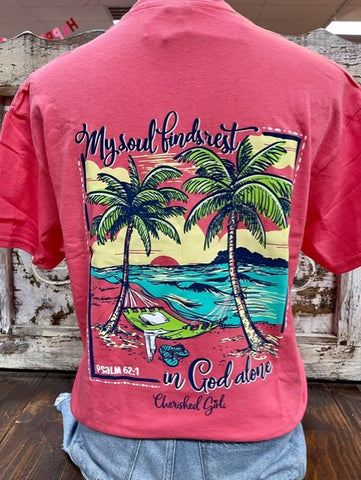 Religious T-Shirts - CGA3482 - Hot Pink & Yellow Beach Scene - Blair's Western Wear - Marble Falls, TX