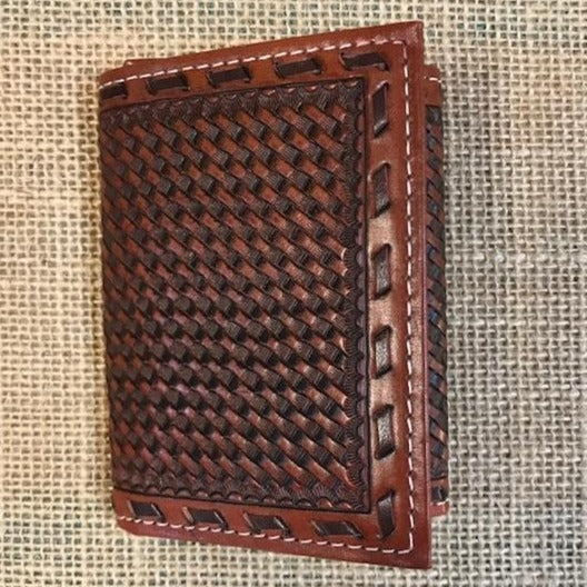 Men's Trifold Wallet Basket Weave Tooling Cognac Color - Blair's Western Wear - Marble Falls, TX