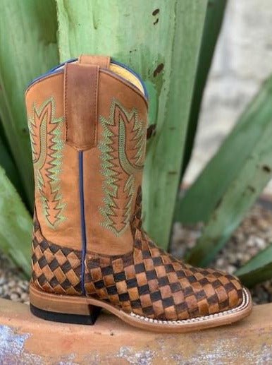 Kids Western Brown & Tan Checkered Roper - HPK7068 - Blair's Western Wear Marble Falls, TX