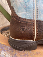 Women's Ariat Boot in Brown/Baby Blue with Square Toe & Slip Resistant Sole - 10038331 - Blair's Western Wear Marble Falls, TX