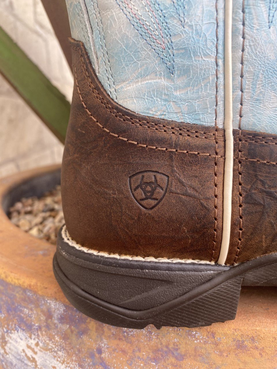 Women's Ariat Boot in Brown/Baby Blue with Square Toe & Slip Resistant Sole - 10038331 - Blair's Western Wear Marble Falls, TX
