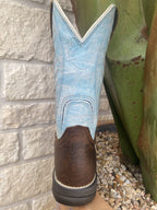 Women's Ariat Boot in Brown/Baby Blue with Square Toe & Slip Resistant Sole - 10038331 - Blair's Western Wear Marble Falls, TX