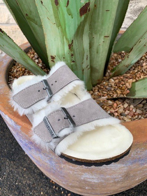 Birkenstock Women's Arizona Grey Suede Shearling Sandal