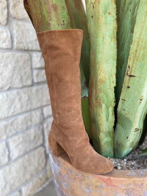 Ladies Tall Suede Boot in Honey w/ Round Toe 3 1/2" Heel & 14" Top - BKNJ02V8FB - Blair's Western Wear Marble Falls, TX
