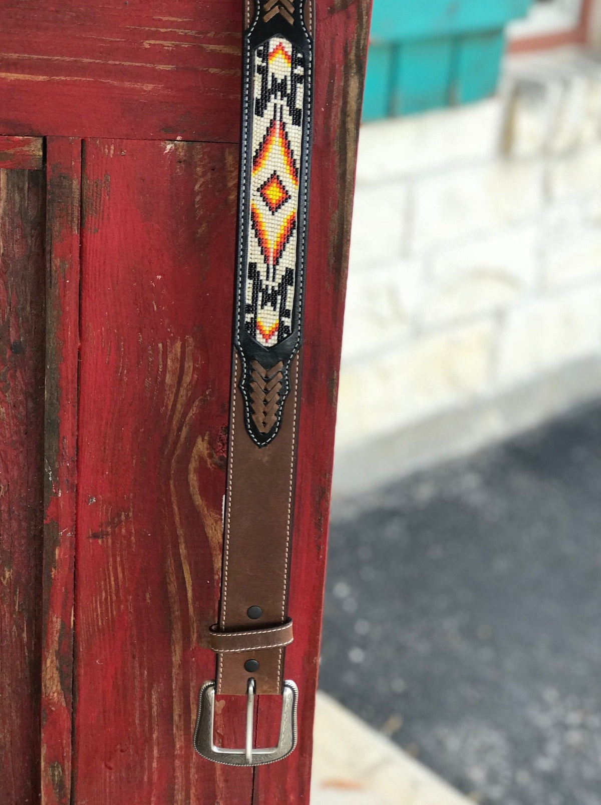 Men's Western Beaded Aztec Leather Belt - 8832 - Blair's Western Wear Marble Falls, TX