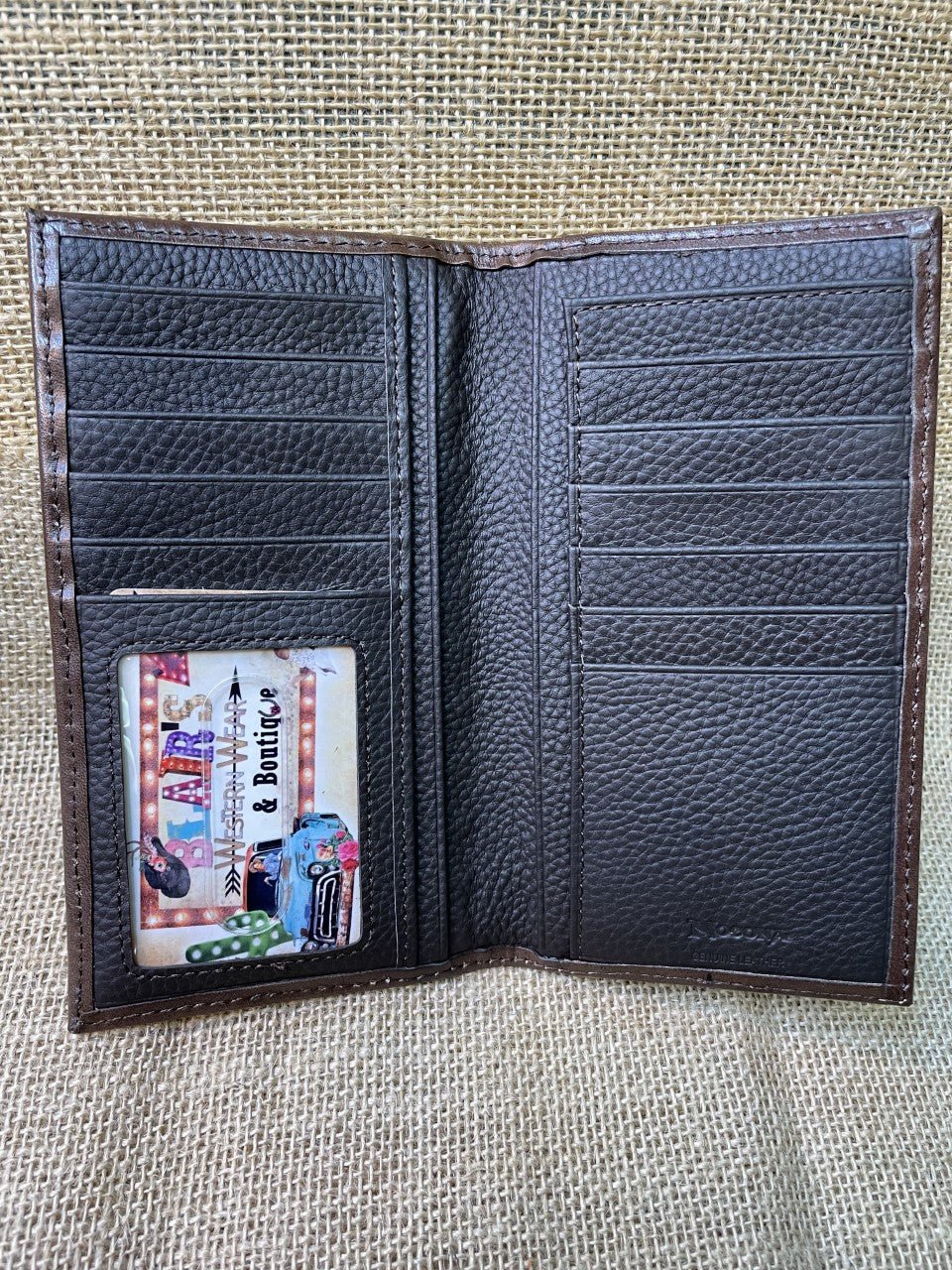 Men's Aztec Stitch Tooled Leather Checkbook Wallet