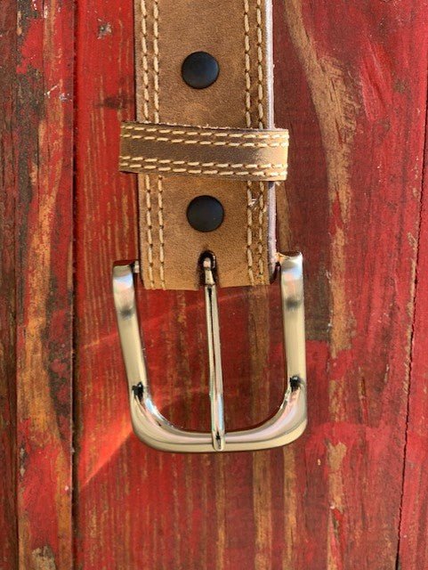 Men's Brown Double Stitch Smooth Leather Belt