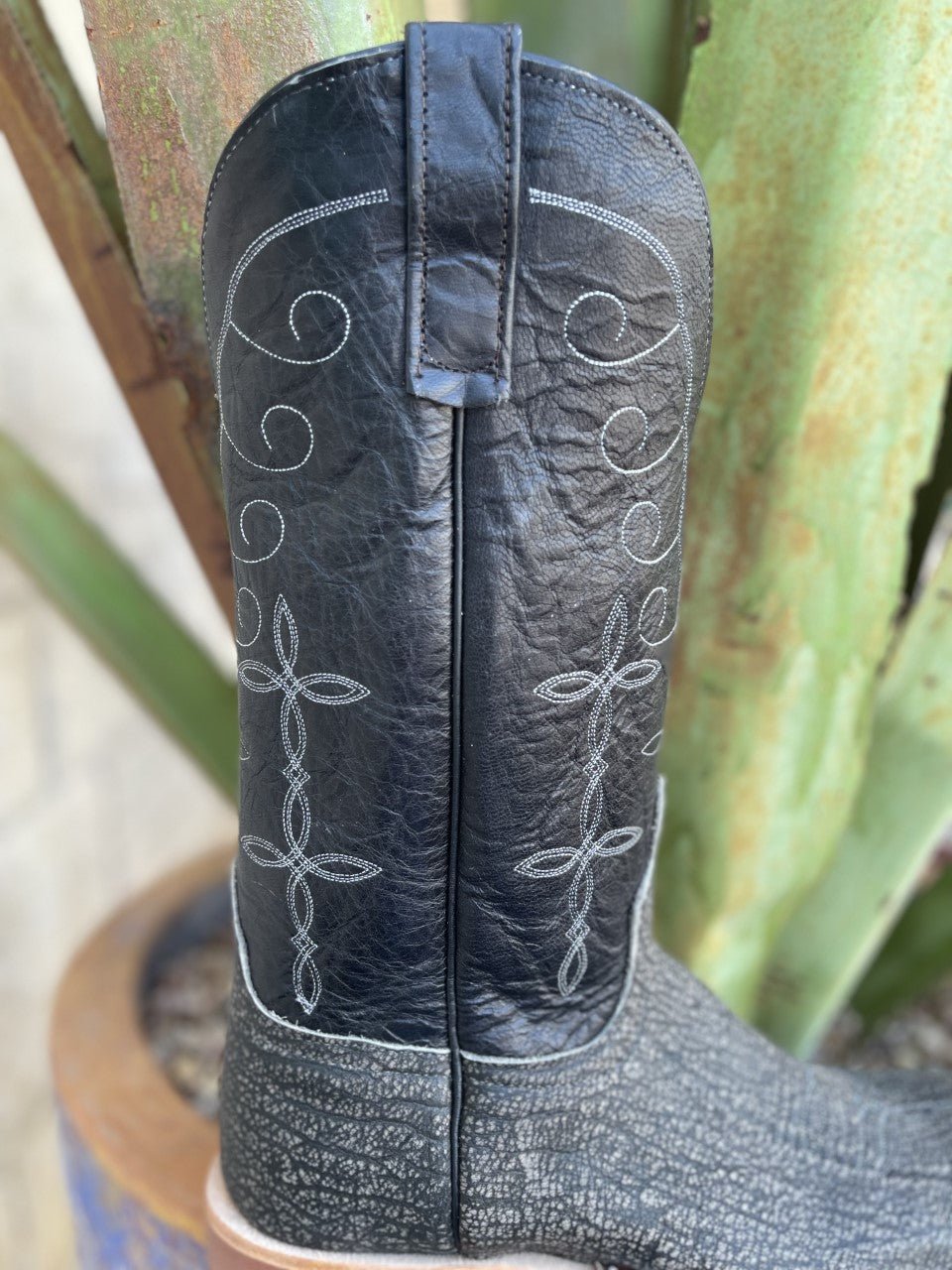Men's Cape Buffalo & Black Explosion Square Toe Western Boot