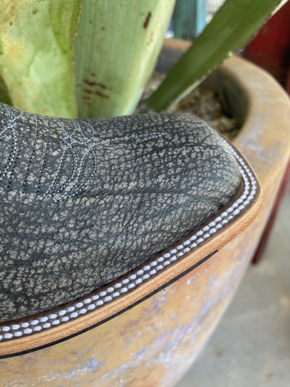 Men's Cape Buffalo & Black Explosion Square Toe Western Boot