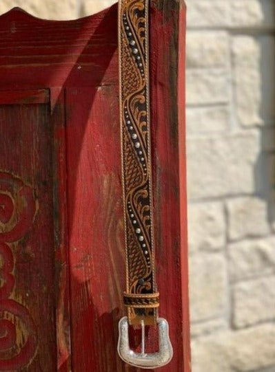 Men's Belt - C42655 - Brown Tooled & Studded - Blair's Western Wear - Marble Falls, TX
