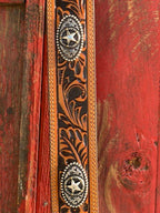 Men's Western Tooled Leather Belt with Star Concho - Blair's Western Wear Marble Falls, TX
