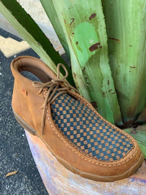 Men's Oiled Saddle and Blue Patchwork Driving Moccasin