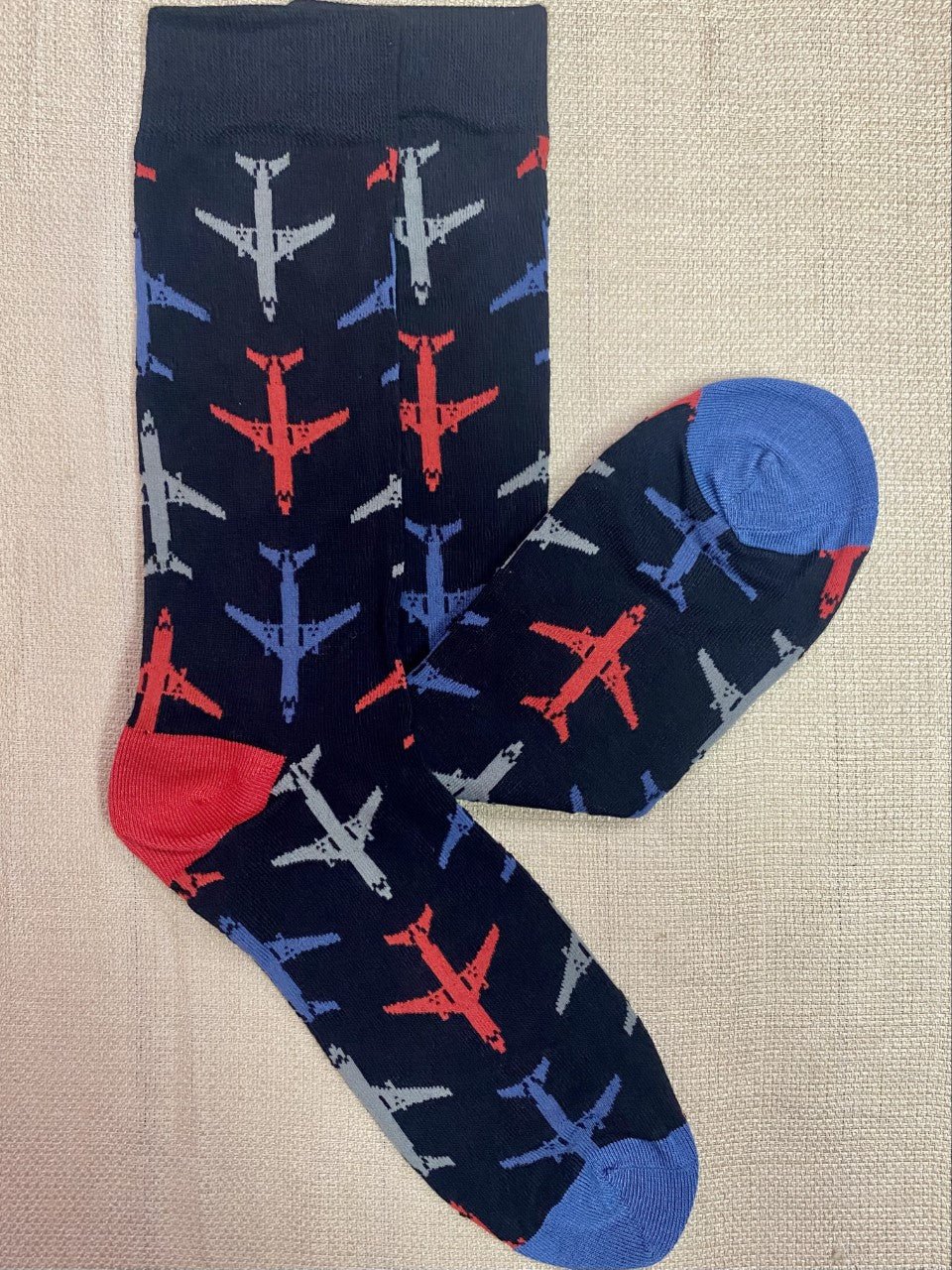 Men's Bamboo Socks With Airplanes in Black/Grey/Red - MBN1927 - Blair's Western Wear Marble Falls, TX 