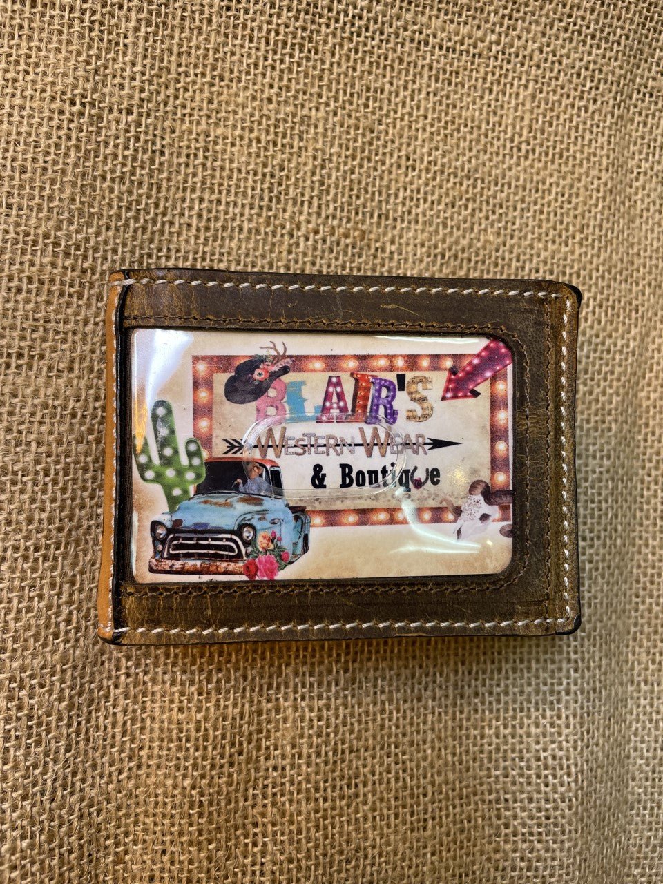 Men's Tooled Tan Leather Money Clip Bifold Wallet