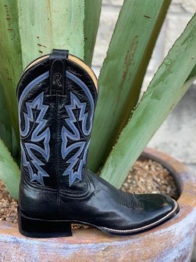 Men's Roma Buffalo hide handmade  black cowboy boots - 8004