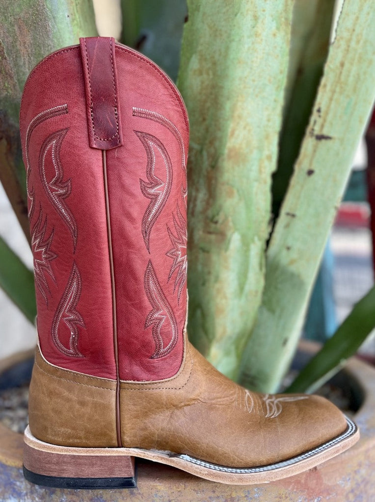 Men's Anderson Bean Navajo Bison Boot in Square Toe With Walking Heel Tan/Red - 336904 - Blair's Western Wear Marble Falls, TX 