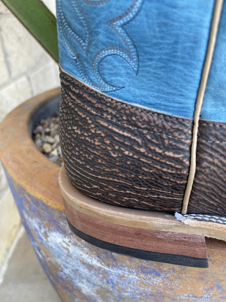 Men's Anderson Bean Shark Boot in Chocolate/Blue w/Square Toe & Walking Heel - 335585 - Blair's Western Wear Marble Falls, TX