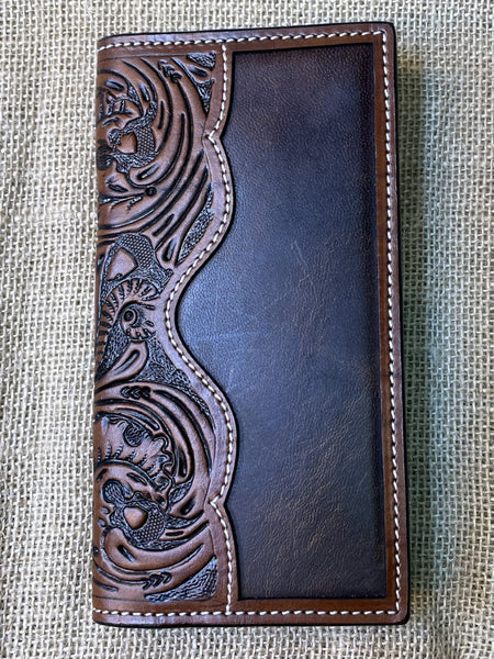 Men's Chocolate Tooled Checkbook Wallet - D250001602 - Blair's Western Wear Marble Falls, TX 