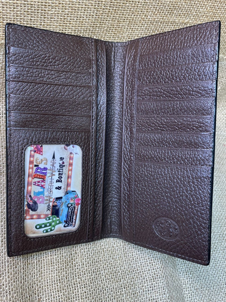 Men's Chocolate Tooled Checkbook Wallet - D250001602 - Blair's Western Wear Marble Falls, TX