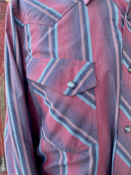 Men's Panhandle Wine/Turquoise/Black Striped Long Sleeve Snap Button Down - RRMSOSRZ1Q - Blair's Western Wear Marble Falls, TX