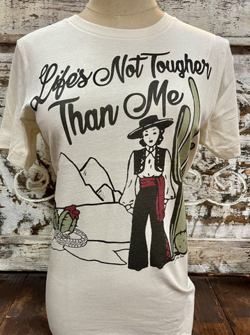 Ladies Western Graphic Tee in Green/Natrual/Red w/ Cowgirl in Desert Graphic - TOUGH - Blair's Western Wear Marble Falls, TX 