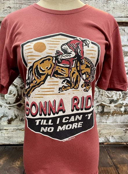 Ladies Western Graphic Tee saying "Gonna Ride Till I Can't No More" - GONNA RIDE - Blair's Western Wear Marble Falls, TX 