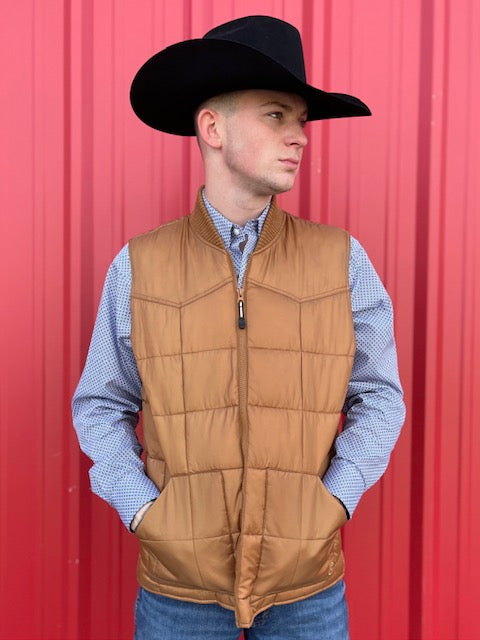Men's Roper Vest in Caramel W/ Double Hand Pockets and Chest Zipper - 397763530 - Blair's Western Wear Marble Falls, TX 