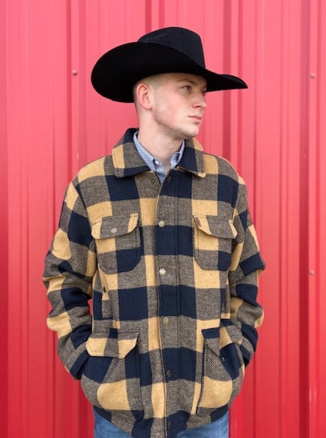 Men's Cinch Jacket in Navy & Yellow Plaid W/ Snap Buttons & Zipper Up the Chest Along With Several Pockets - MWJ1572002 - Blair's Western Wear Marble Falls, TX