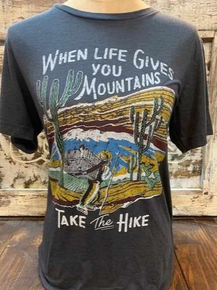 Ladies Boho Western Mountain Hiking T-Shirt Charcoal - takeahike