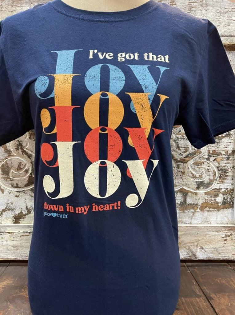 Ladies Navy Got the Joy T-shirt - GTA3809 - Blair's Western Wear Marble Falls, TX