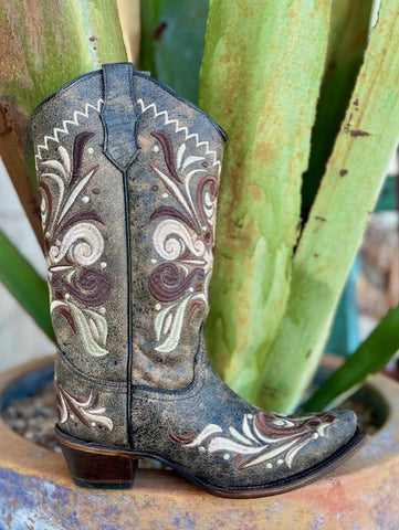 Women's Corral Boot w/ Embroidery in Wine & Cream - L5438 - Blair's Western Wear Marble Falls, TX 