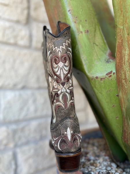 Women's Corral Boot w/ Embroidery in Wine & Cream - L5438 - Blair's Western Wear Marble Falls, TX