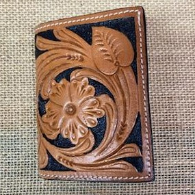 Men's Trifold Wallet with Tooled Floral Overlay - XH108T - Blair's Western Wear - Marble Falls, TX